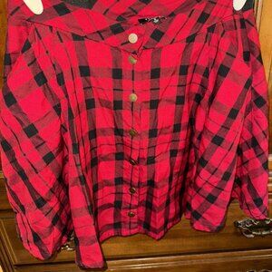 Torrid Red & Black Plaid Pleated Skater Button Front Mini Skirt Size 0